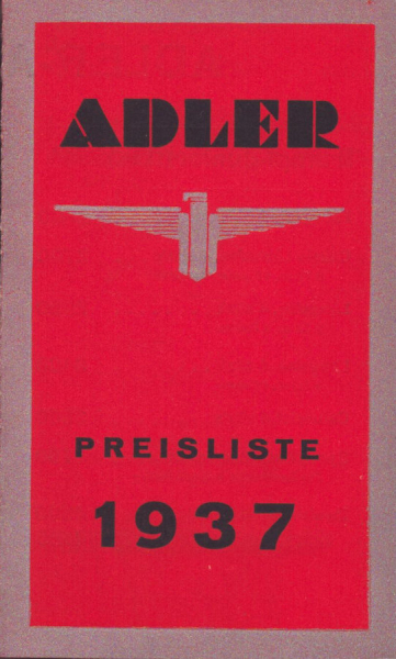 Adler Preisliste 1937