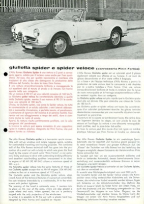 Alfa-Romeo Giulietta Spider e spider veloce Prospekt ca. 1965