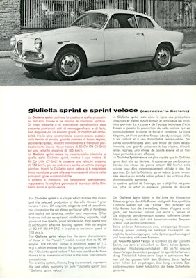 Alfa-Romeo Giulietta Sprint und Sprint Veloce Prospekt ca. 1965