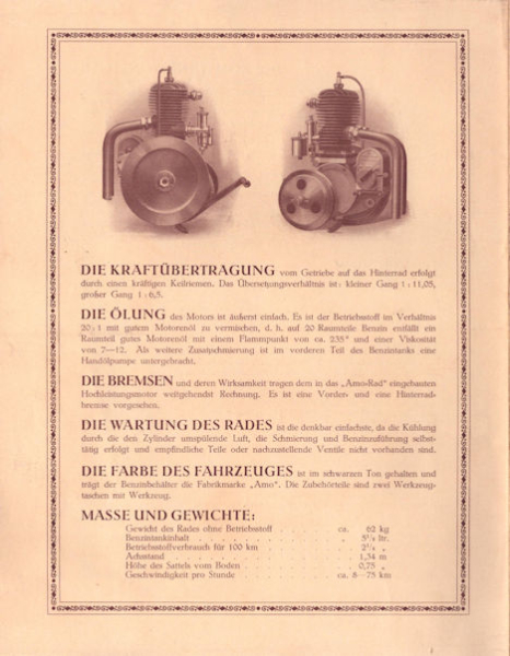 Amo Kraftrad B II 3 PS Prospekt 1924