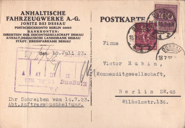 Anfa Seitenwagen 5 Ansichtskarten 7.1923-2.1924