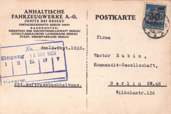 Anfa Seitenwagen 5 Ansichtskarten 7.1923-2.1924
