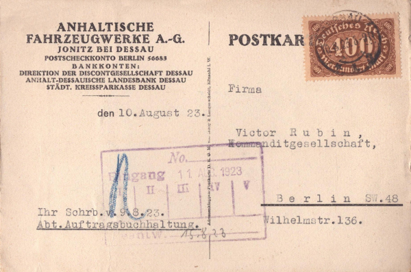 Anfa Seitenwagen 5 Ansichtskarten 7.1923-2.1924
