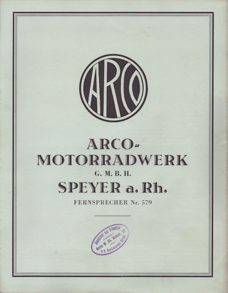 Arco Motorrad Prospekt 1920er Jahre