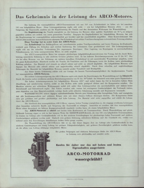 Arco Motorrad Prospekt 1920er Jahre