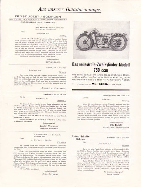 Ardie 500 ccm Prospekt 1927