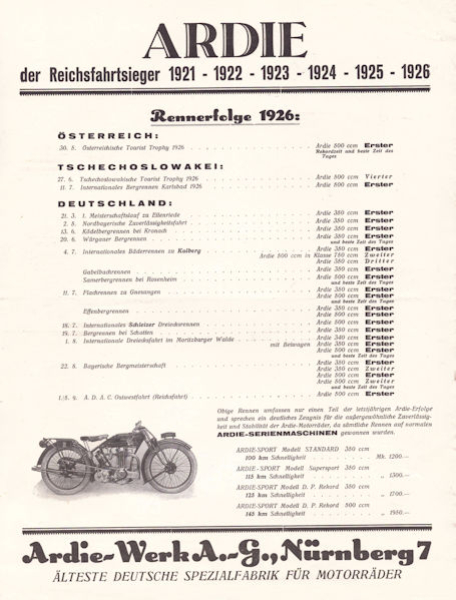 Ardie 500 ccm Prospekt 1927