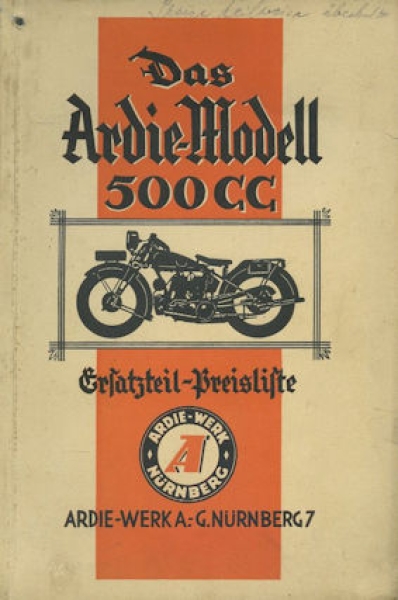 Ardie Modell 500 c.c. / SV Ersatzteilliste 3.1929