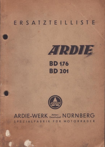 Ardie BD 176 + BD 201 Ersatzteilliste ca. 1955