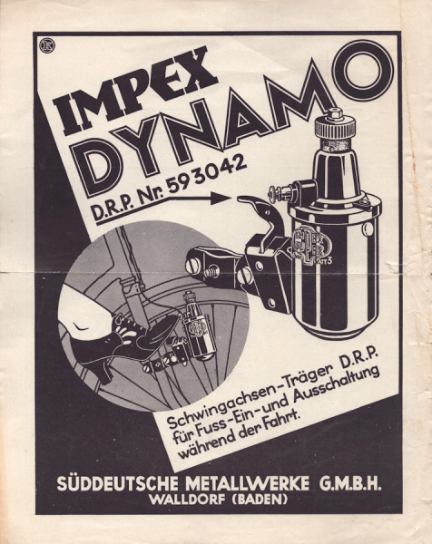 Astron und Impex Fahrradlampen Prospekte 1930er Jahre