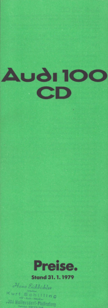 Audi 100 C 2 CD Preisliste 1.1979