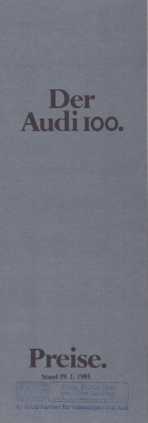Audi 100 C 2 Preisliste 1.1981