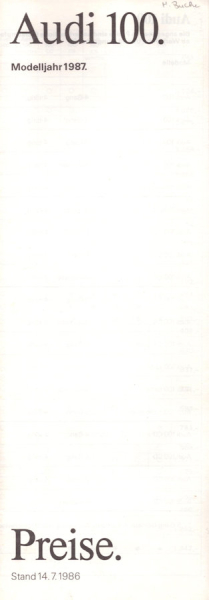 Audi 100 C 3 Preisliste 7.1986