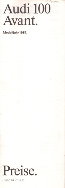 Audi 100 Avant C 3 Preisliste 7.1986