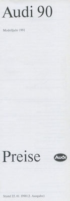 Audi 90 B 3 Preisliste 1.1991