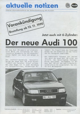 Audi 100 C 4 internes Prospekt 11.1990