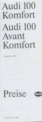 Audi 100 C 3 Komfort / Avant Komfort Preisliste 1991