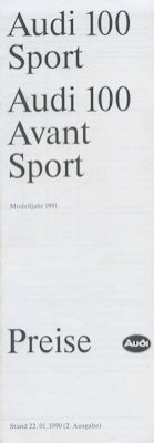Audi 100 C 3 Sport / Avant Sport Preisliste 1991