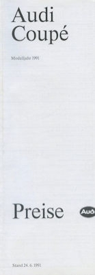 Audi Coupé B 3 Preisliste 6.1991