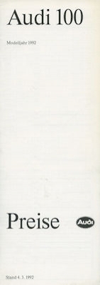 Audi 100 C 4 Preisliste 3.1992