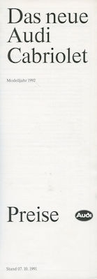 Audi Cabriolet Preisliste 10.1991