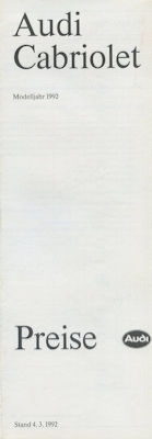 Audi Cabriolet Preisliste 3.1992