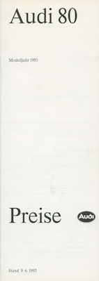 Audi 80 B 4 Preisliste 6.1992