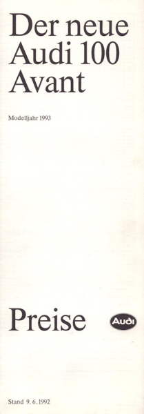 Audi 100 Avant C 4 Preisliste 6.1992