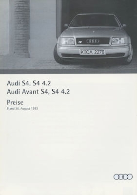 Audi S 4 4.2 / Avant C 4 Preisliste 8.1993