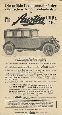 Austin 9/40 HP brochure ca. 1930