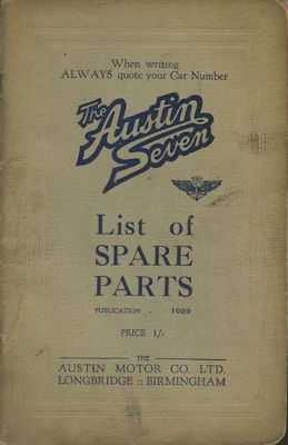 Austin Seven Ersatzteilliste 1933