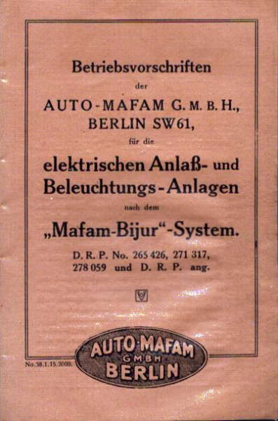 Auto-Mafam Betriebsvorschrift 1.1915