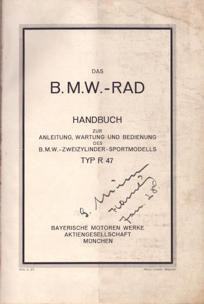 BMW R 47 Bedienungsanleitung 6.1927