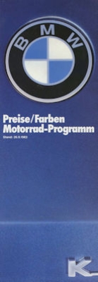 BMW pricelist and colors K-Serie 9.1983