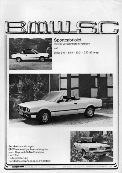 BMW 3er Rappold Cabriolet Prospekt 1980er Jahre