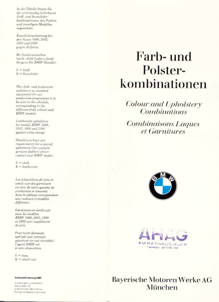 BMW Farben und Polster 3.1970