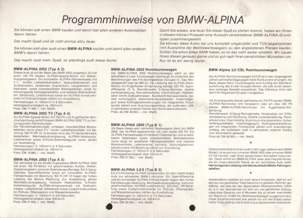 BMW Alpina Tuning Programm ca. 1970/72