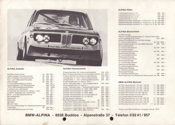BMW Alpina Tuning Programm ca. 1970/72