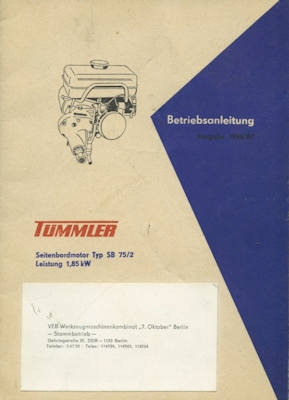 BVF Außenbordmotor Tümmler Bedienungsanleitung 1986/87
