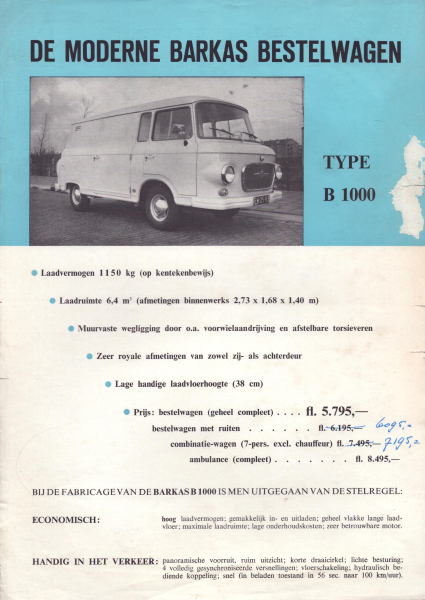 Barkas B 1000 Bestelwagen Prospekt 1960er Jahre