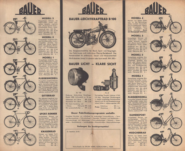 Bauer Fahrrad und Motorfahrrad Programm 1936