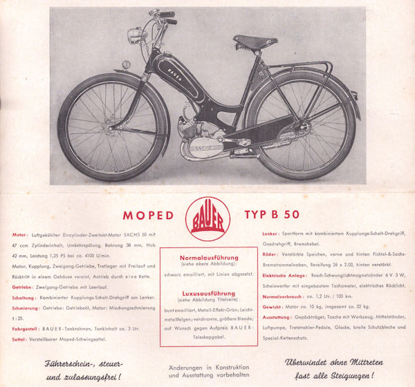 Bauer B 50 Prospekt 1950er Jahre