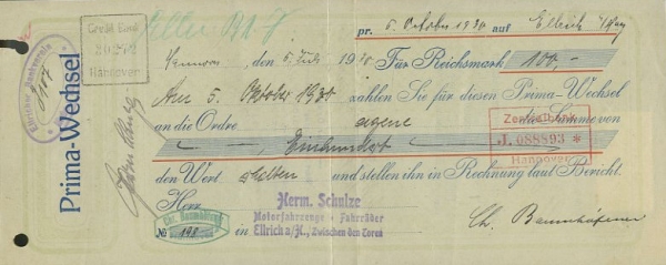 Chr. Baumhöfener, Hannover Prima-Wechsel 1930