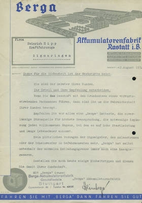 Berga Akkumulatorenfabrik letter 1932