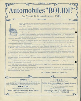 Bolide Automobil Prospekt 1905