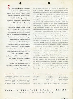 Borgward Isabella Cabriolet Prospekt 1950er Jahre