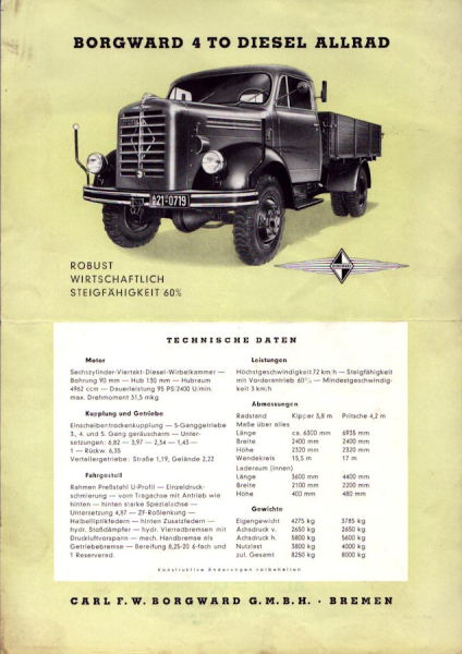 Borgward 4 to D Allrad Prospekt 1953