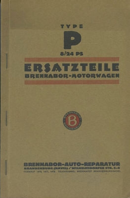 Brennabor 8/24 PS Type P Ersatzteilliste 1919-1925