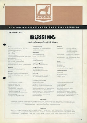 Büssing LS 7 Kipper Prospekt 4.1956