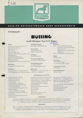 Büssing LS 11 Kipper Prospekt 2.1956